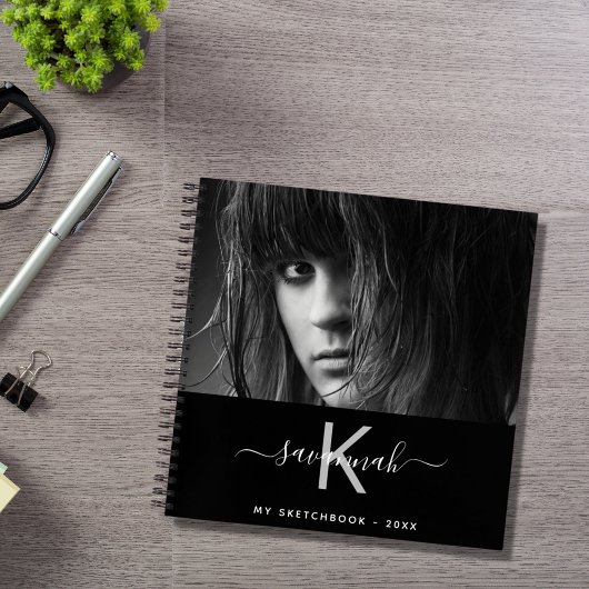 Schetsboek foto zwart wit monogram naam notitieboek