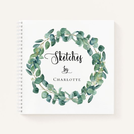 Schetsboek groen waterverf naam script notitieboek (Voorkant)