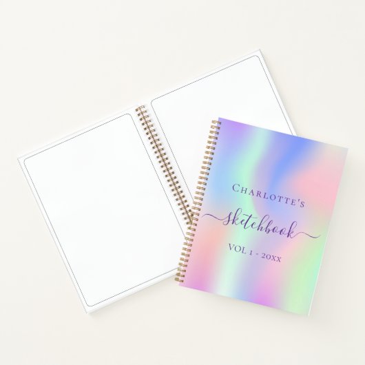 Schetsboek holografisch roze paarse munt script notitieboek (Binnen)