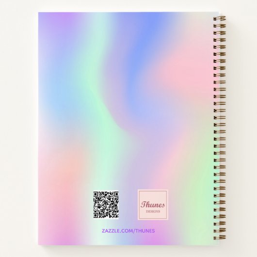 Schetsboek holografisch roze paarse munt script notitieboek (Achterkant)