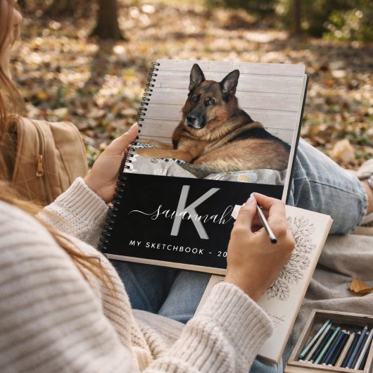 Schetsboek hond huisdier foto monogram notitieboek