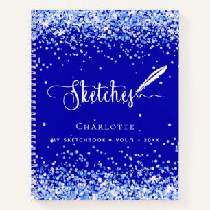 Schetsboek koninklijk blauw confetti naamschrift notitieboek