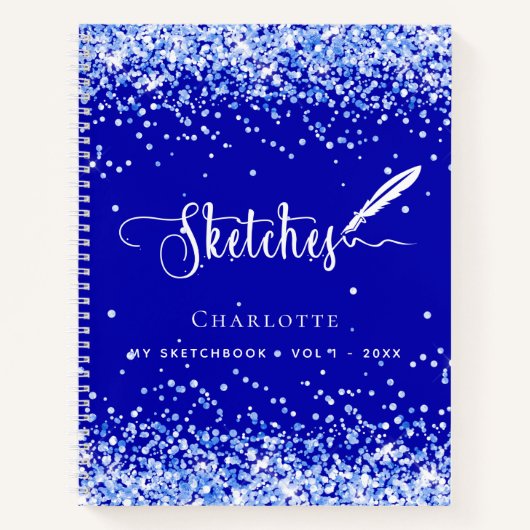 Schetsboek koninklijk blauw confetti naamschrift notitieboek (Voorkant)