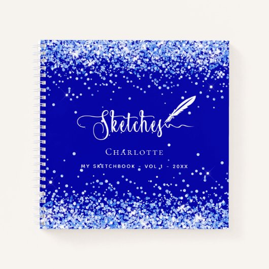 Schetsboek koninklijk blauw naam script notitieboek (Voorkant)