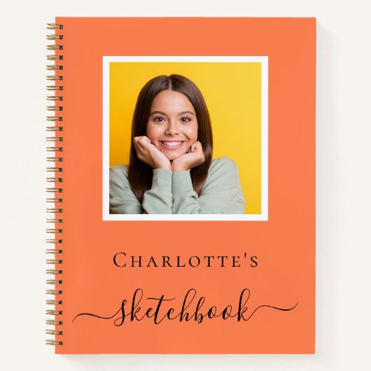 Schetsboek koraal oranje foto typografie notitieboek (Voorkant)