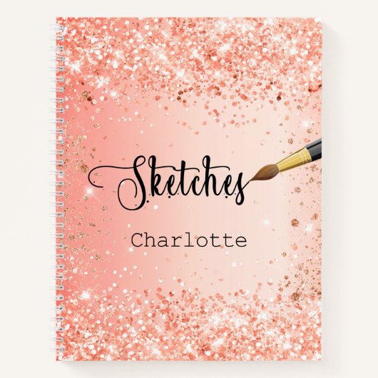 Schetsboek oranje roos goudglitter naam verf notitieboek (Voorkant)