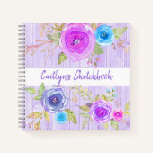 Schetsboek paarse bloemenschrift waterverf rustiek notitieboek (Voorkant)