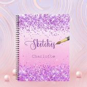 Schetsboek paarse roze confetti naam verf notitieboek