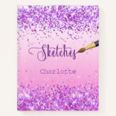 Schetsboek paarse roze confetti naam verf notitieboek (Voorkant)