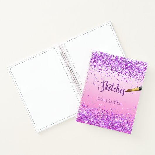 Schetsboek paarse roze confetti naam verf notitieboek (Binnen)