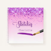 Schetsboek paarse roze glitter naam verf notitieboek (Voorkant)