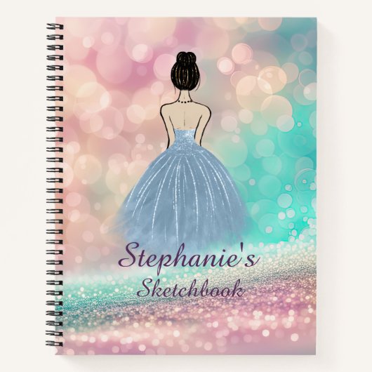 Schetsboek Pastel Gradient Glitter Rainbow Bokeh Notitieboek (Voorkant)