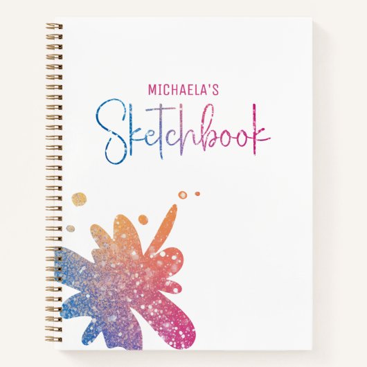 Schetsboek Regenboog Glitter Spatten Notitieboek (Voorkant)
