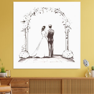 Schetsboek Romance Fijne Lijn Kunst Trouwstoelenpl Canvas Afdruk