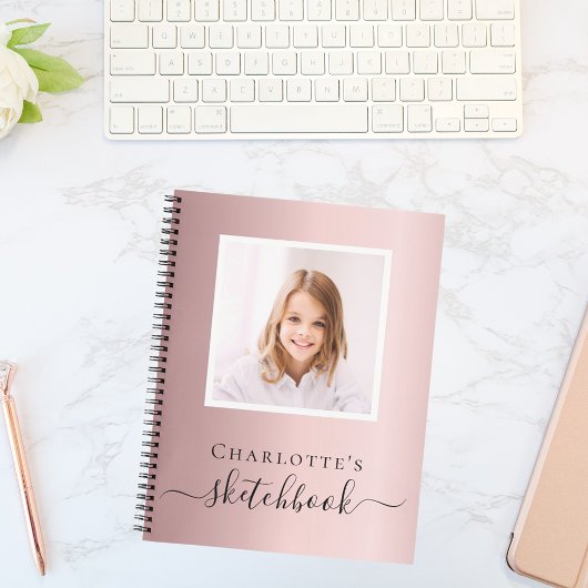 Schetsboek roze foto kinderen kinderen typografie notitieboek