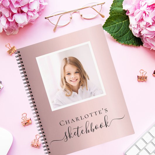Schetsboek roze foto kinderen kinderen typografie notitieboek