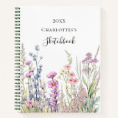 Schetsboek roze paarse blauwe wilde bloemen notitieboek (Voorkant)
