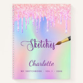 Schetsboek roze paarse druppels holografisch notitieboek (Voorkant)