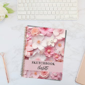 Schetsboek Roze witte bloemen naam script Notitieboek