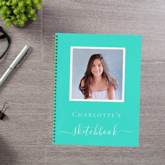 Schetsboek turquoise foto meisjes typografie notitieboek