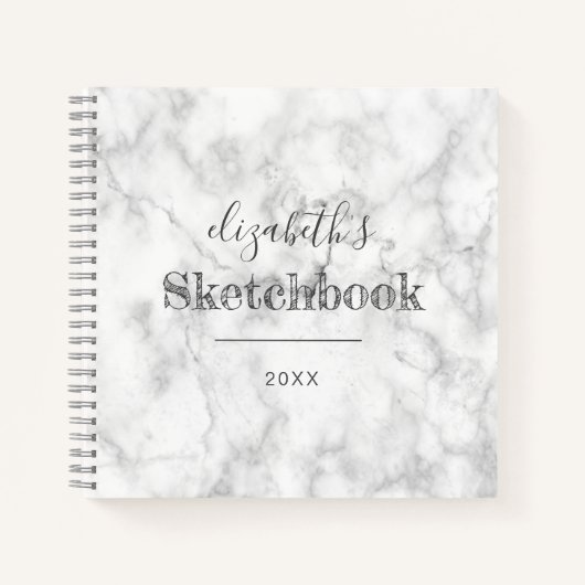 Schetsboek van witgrijze marmer met persoonlijke b notitieboek (Voorkant)