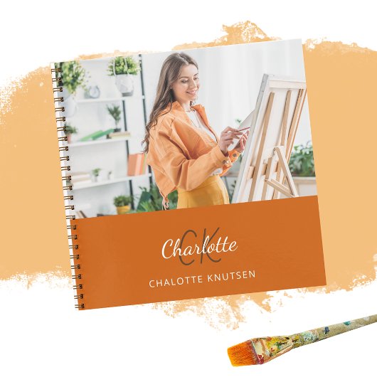 Schetsboek verbrande oranje foto monogram notitieboek