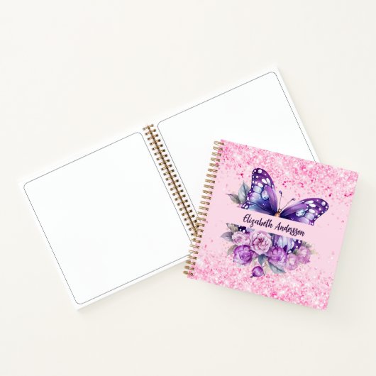 Schetsboek vlinder roze paarse bloemen notitieboek (Binnen)