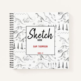 Schetsboek voor kinderen met botpatroon van dinosa notitieboek