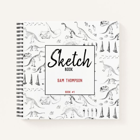 Schetsboek voor kinderen met botpatroon van dinosa notitieboek (Voorkant)