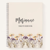 Schetsboek wildflower beige geel naamschrift notitieboek (Voorkant)