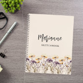 Schetsboek wildflower beige geel naamschrift notitieboek