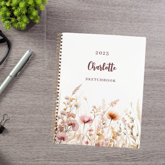 Schetsboek wildflower weide roze beige notitieboek