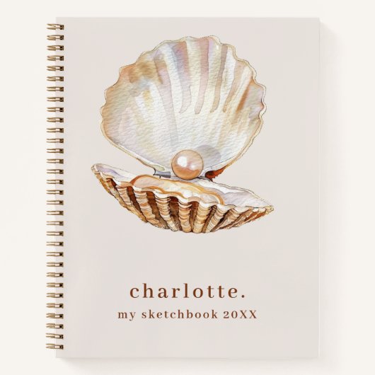 Schetsboek zee shell parel beige modern notitieboek (Voorkant)