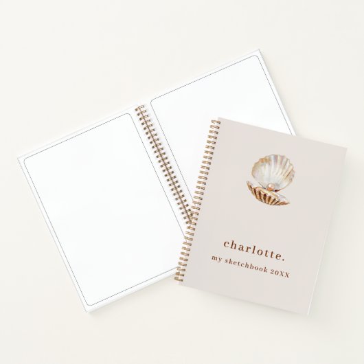 Schetsboek zee shell parel beige modern notitieboek (Binnen)
