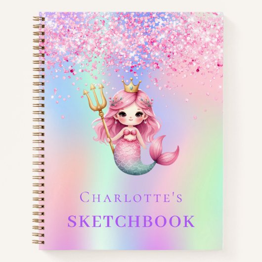 Schetsboek zeemeermin prinses roze holografisch notitieboek (Voorkant)