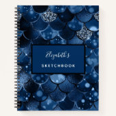 Schetsboek zeemeermin schubben blauwe naam notitieboek (Voorkant)