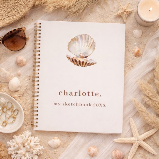 Schetsboek zeeschelp parel beige modern notitieboek