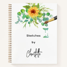 Schetsboek zonnebloemen eucalyptus naam script notitieboek