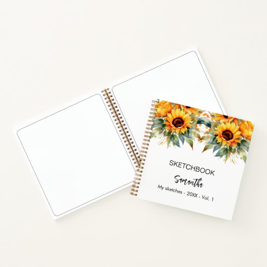 Schetsboek zonnebloemen waterverf naam notitieboek (Binnen)