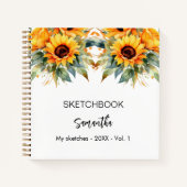 Schetsboek zonnebloemen waterverf naam notitieboek (Voorkant)