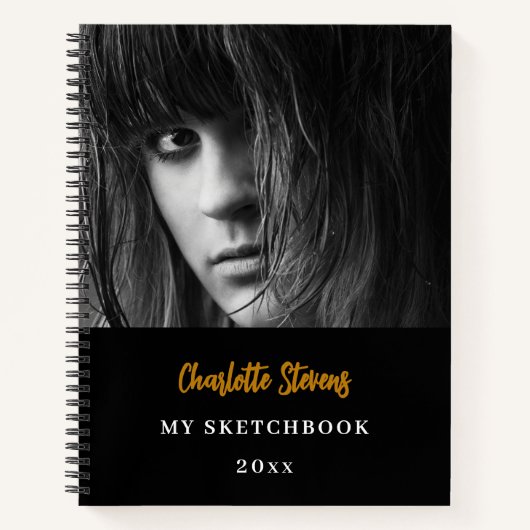 Schetsboekfoto zwart wit goud notitieboek (Voorkant)