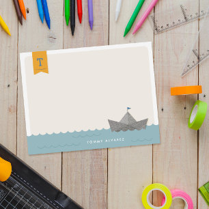 Schetsboot Monogram Vlag Kinderbriefpapier Kaart