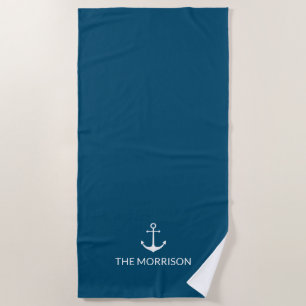 Schetsboot naam witte anker turquoise strandlaken