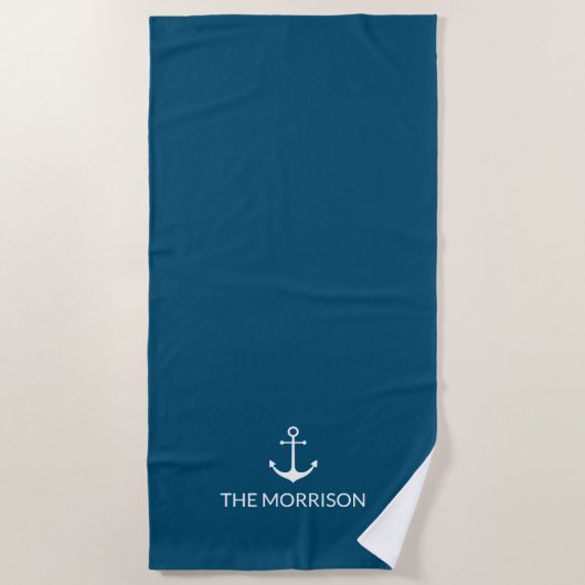 Schetsboot naam witte anker turquoise strandlaken (Voorkant)