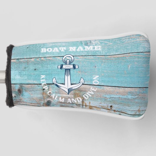 Schetsbootnaam Anker Rustiek Hout Golfheadcover (Voorkant)
