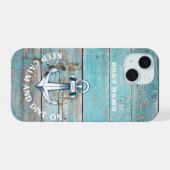 Schetsbootnaam Anker Rustiek Hout iPhone 15 Case (Achterkant horizontaal)