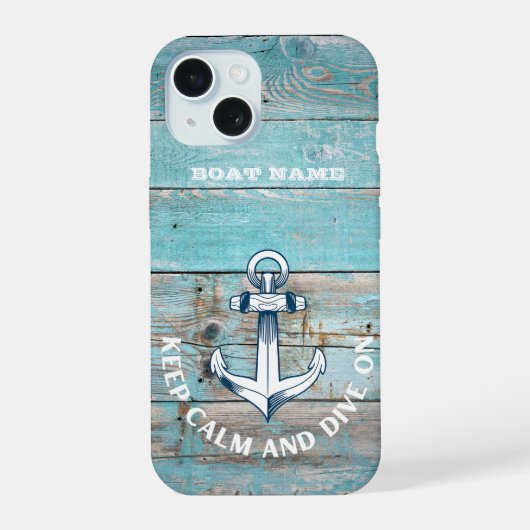 Schetsbootnaam Anker Rustiek Hout iPhone 15 Case (Achterkant)
