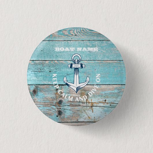 Schetsbootnaam Anker Rustiek Hout Ronde Button 3,2 Cm (Voorkant)