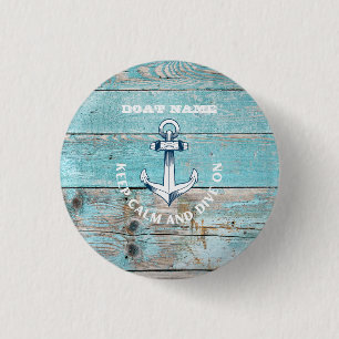 Schetsbootnaam Anker Rustiek Hout Ronde Button 3,2 Cm