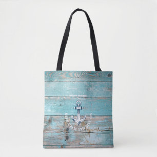 Schetsbootnaam Anker Rustiek Hout Tote Bag